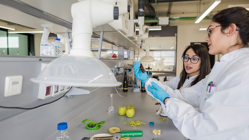 Two women in a laboratory